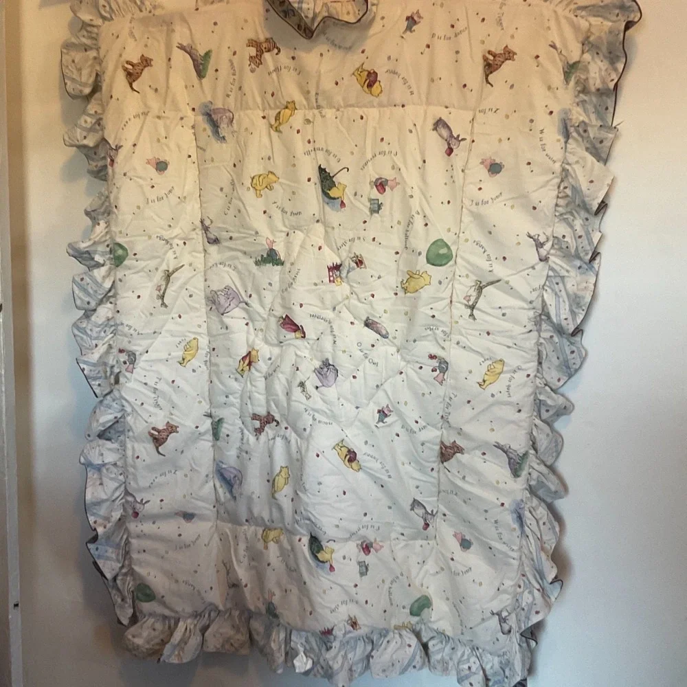 Vtg Classic Pooh Red Calliope Disney Baby Blanket ABC Crib‎ Bedding 1999 Rare